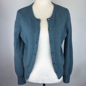 J. Crew Wool & Alpaca Teal‎ Knit Sweater With Rhinestone Buttons